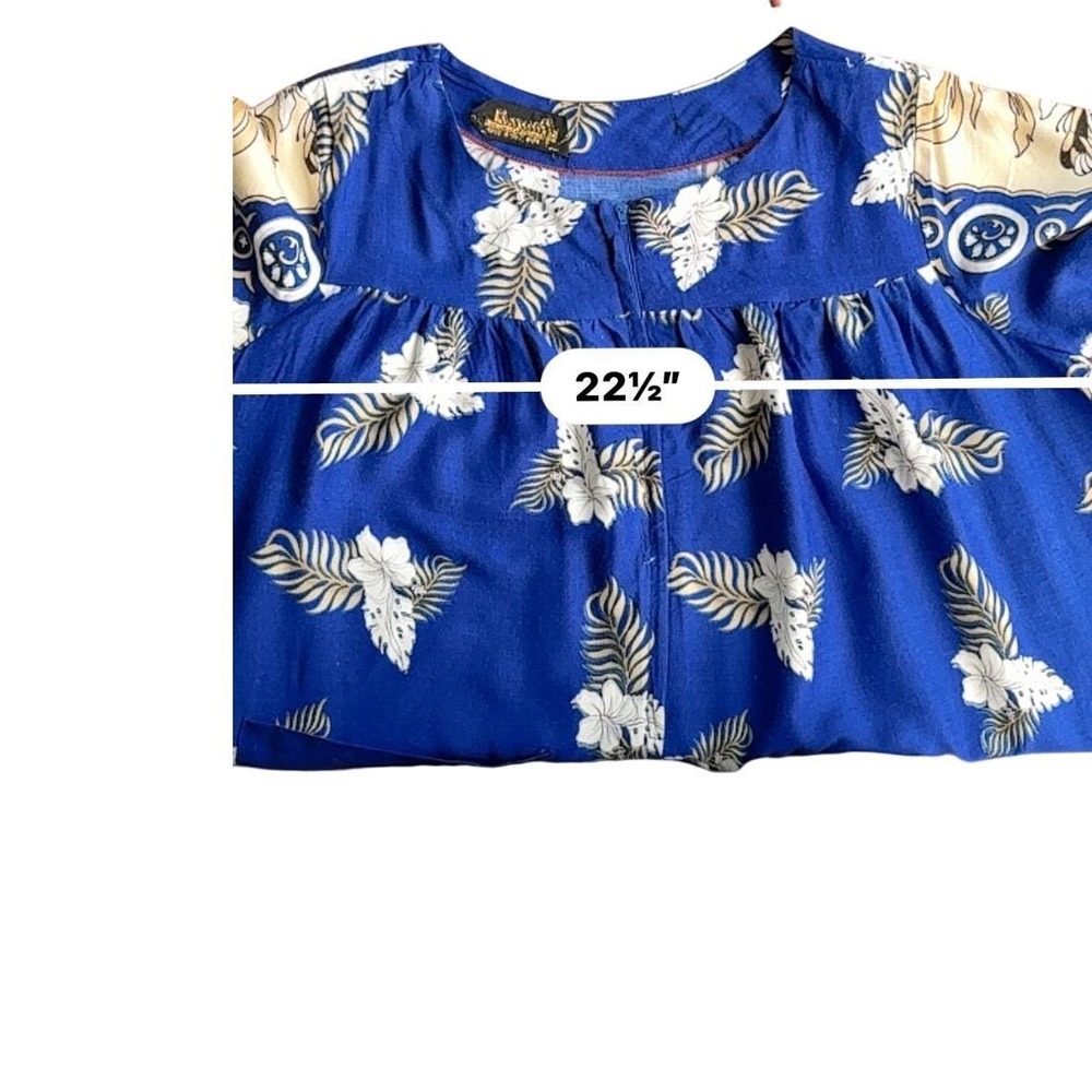 Vintage Hawaiian Victor Sports Blue Floral Midi Dress Retro Resort M/L - Picture 7 of 10